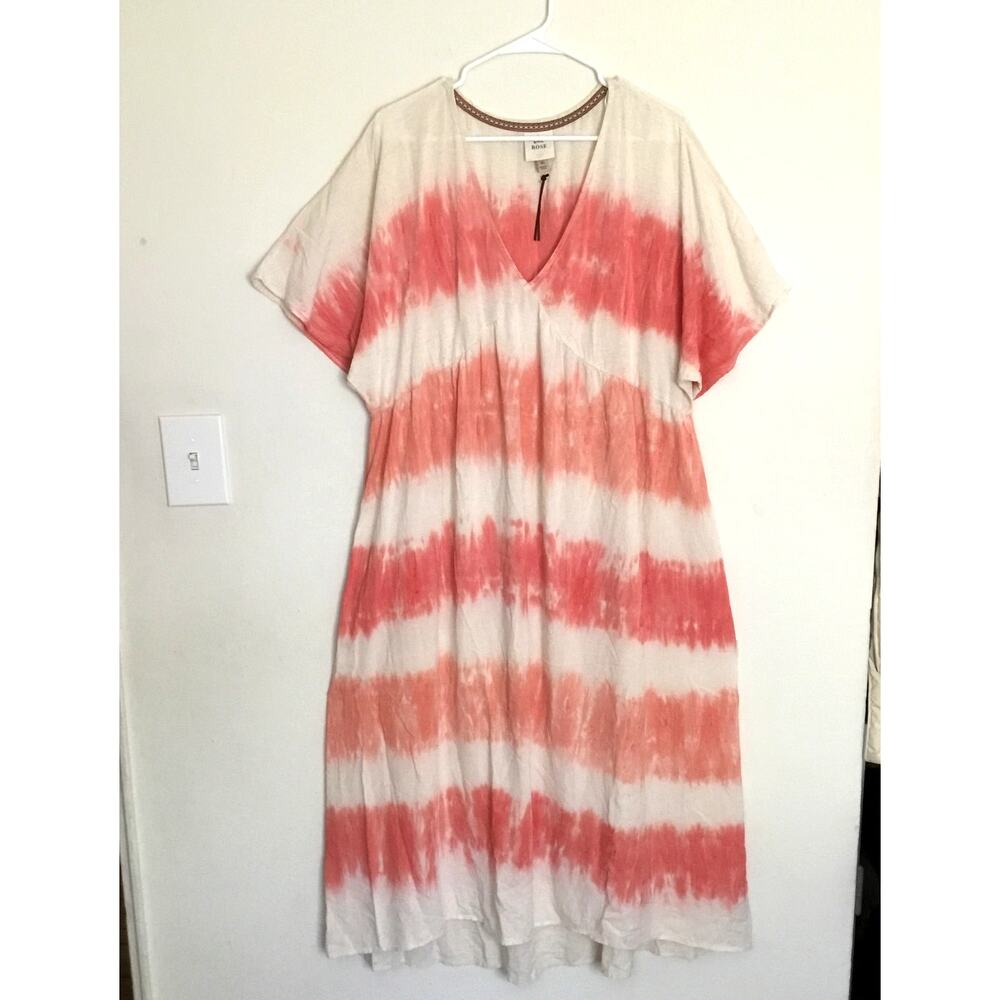 Knox Rose Tie-Dye Cream Orange Boho Style V-Neck Maxi Dress Sz XL - Picture 3 of 7